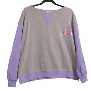 Disney Womens Crewneck Sweatshirt Purple Gray Pullover Color Block Long Sleeve M